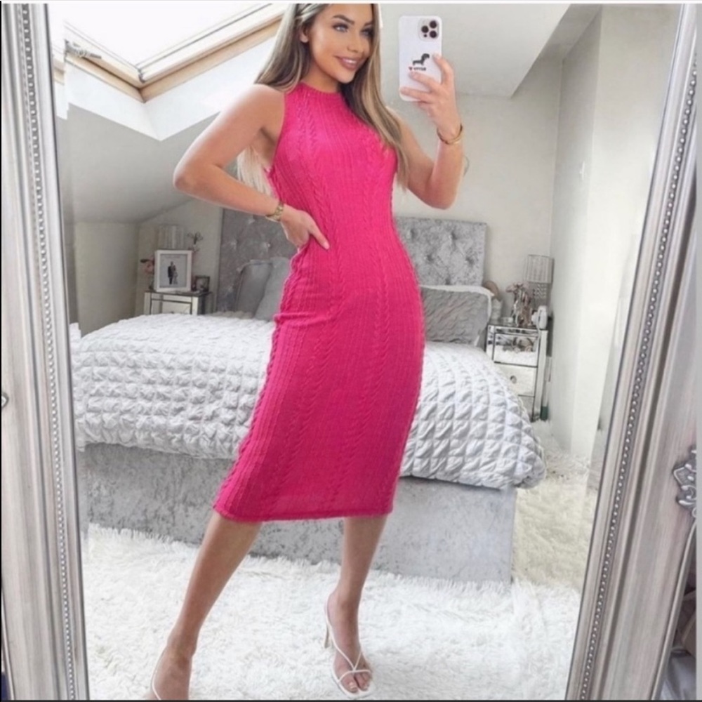 Zara Pink Cable Knit Midi Dress